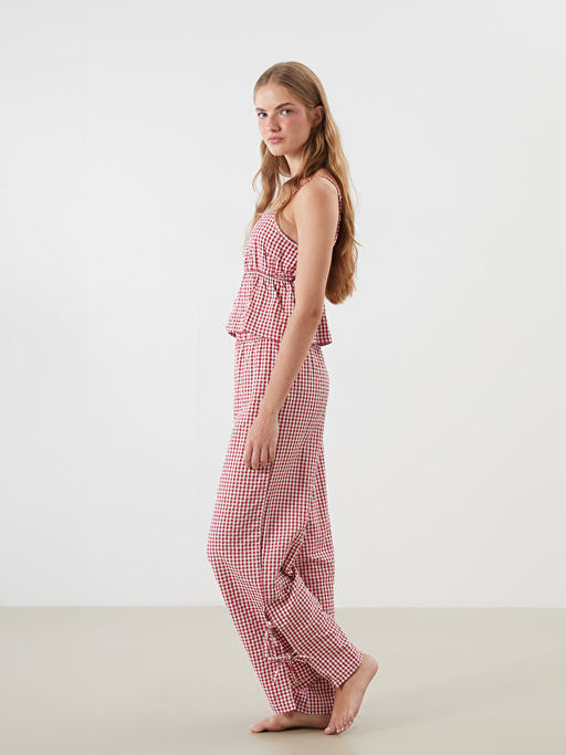 Kare Yaka Ekose Ask?l? Kad?n Pijama Tak?m?