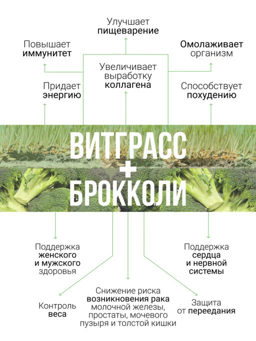 Витграсс + Брокколи 100г  (Состав: порошок из молодых зеленых ростков пшеницы (Wheat grass), порошок - Sneko Gold фото 9
