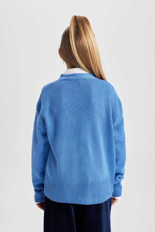 Трикотажный кардиган для девочек с V-образным вырезом - Defacto фото 6