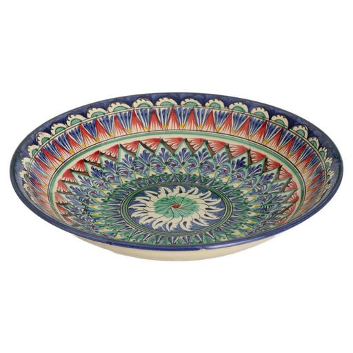 Ляган узбекский Риштанская Керамика «Узоры», d=33 см, глубокий, синий МИКС