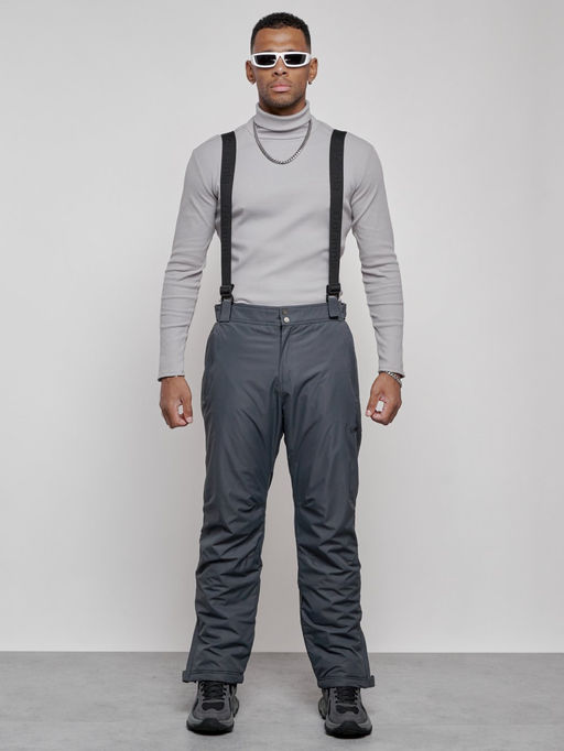 Полукомбинезон утепленный мужской зимний горнолыжный темно-серого цвета 7507TC