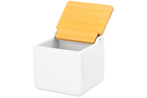 Банка для сыпучих продуктов 700 мл 12*12*11,5 см Белая + откидная бамбук.крышка, керамика - Elan gallery фото 5