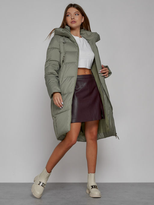 Пальто утепленное с капюшоном зимнее женское зеленого цвета 51155Z - MaxRita фото 12