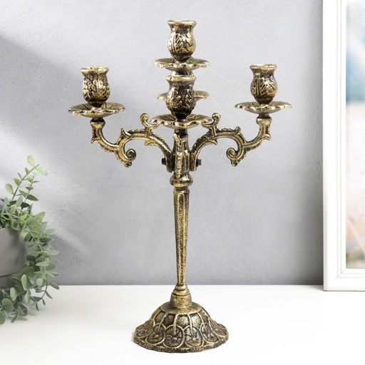 Металлический подсвечник на 5 свечей «Канделябр королевский», чугун, золотая патина 43×29×29 см