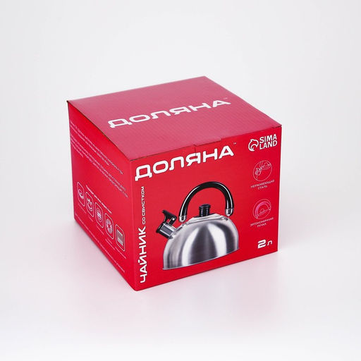 Чайник Доляна «Чёрная ночь», 2 л, со свистком, индукция, нержавеющая сталь, хромированный