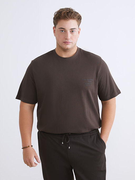 B?y?k Beden Bask?l? Penye Erkek Ti??rt