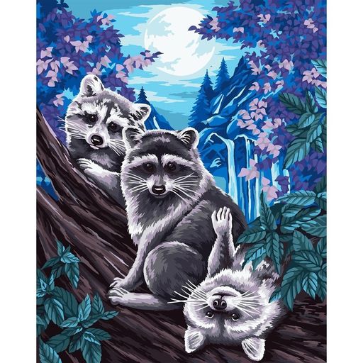 Картина по номерам на холсте с подрамником Еноты под луной 40 50 см - Школа талантов фото 3