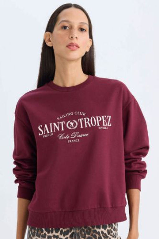 Regular Fit Bisiklet Yaka Bask?l? Ince Sweatshirt