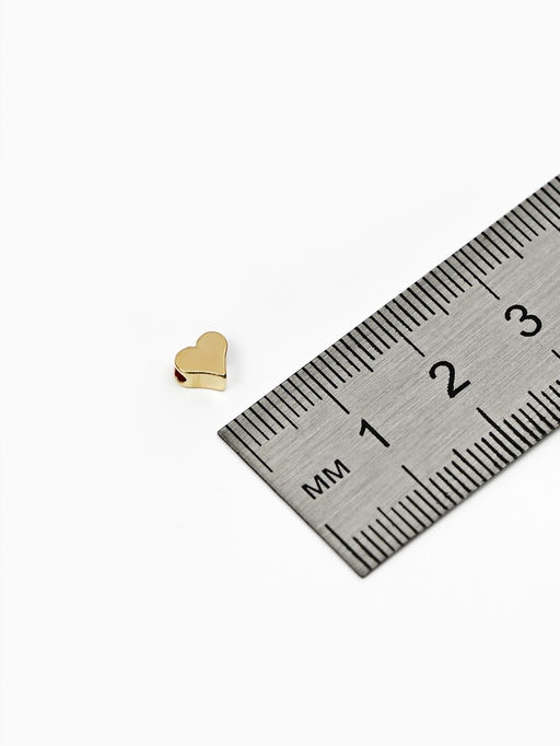 Бусина - разделитель радированный Сердечко, набор 10 шт. 6?6 мм, внутренний d=2 мм, цвет золото