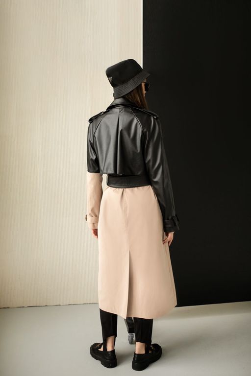 Плащ AURA 7021-170 черный/бежевый  фото 5