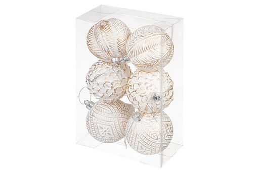 Набор 6 новогодних шаров 8*8 см Винтажные узоры шампань с эффектом старины - Elan gallery фото 6