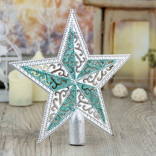 Цена за 3 шт. Звезда на ёлку (верхушка) завитушки, 1918.5 см, серебристо-зелёный