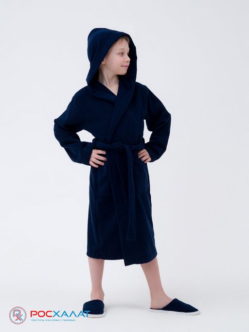 Детский махровый халат с капюшоном темно-синий МЗ-04 (88)