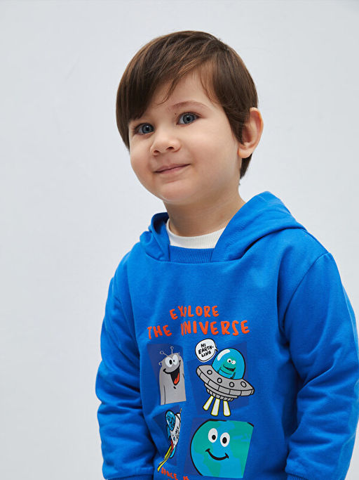 Bask?l? Uzun Kollu Erkek Bebek Hoodie - Waikiki фото 3