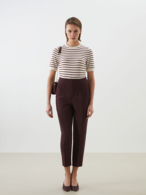 Bisiklet Yaka ?izgili Kad?n Triko Kazak