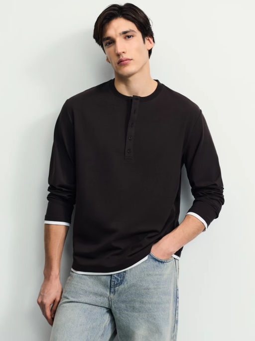 Контрастный лонгслив хенли / Zarina  фото 2