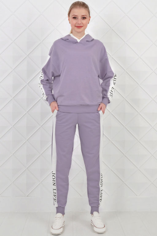 Арт. 2355 Костюм с брюками женский 44-52 (5 шт) Цвет:верх- лила, белый, низ- лила, белый - Калинка фото 6