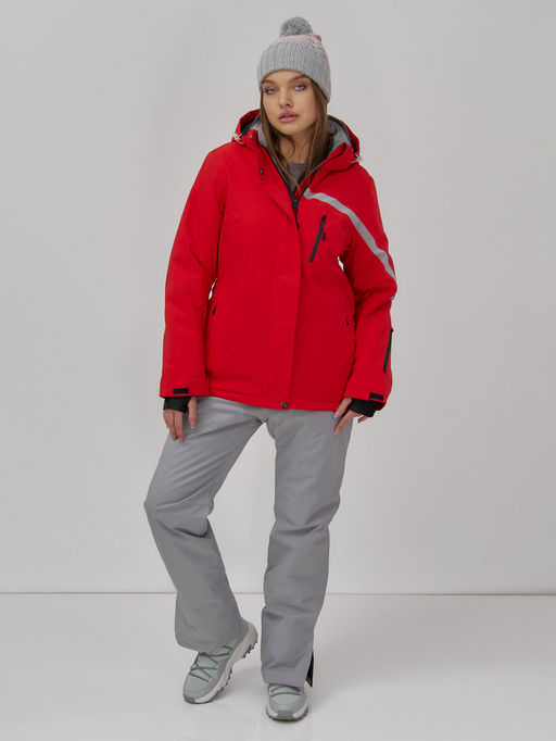 Горнолыжный костюм женский зимний красного цвета 07017Kr