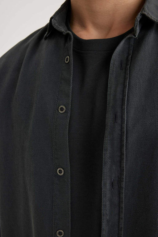 Рубашка из тенселя с длинным рукавом стандартного кроя - Defacto фото 5