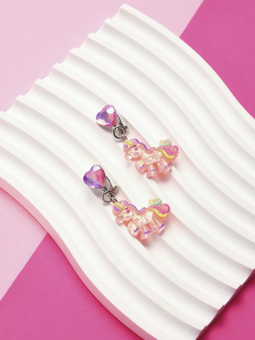 Серьги клипсы детские «Выбражулька. Единорог с сердцем и кристалл», разноцветные