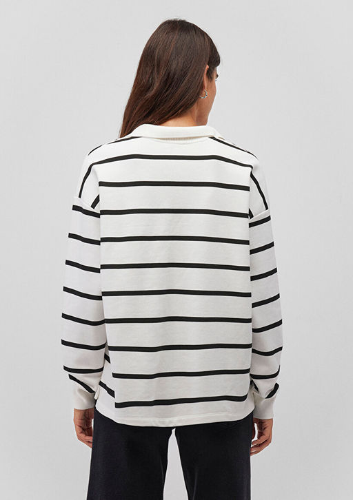 Siyah Cizgili Polo Yaka Sweatshirt - Mavi фото 5