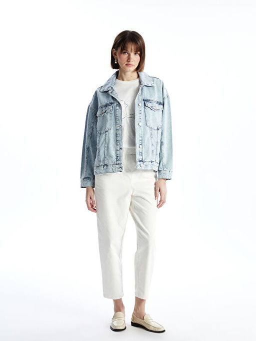 G?mlek Yaka Oversize Kad?n Jean Ceket