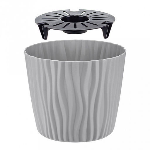 Кашпо для цветов пластмассовое "Волна" 2л, д16см, h13,5см, с вкладышем, серый (Россия)