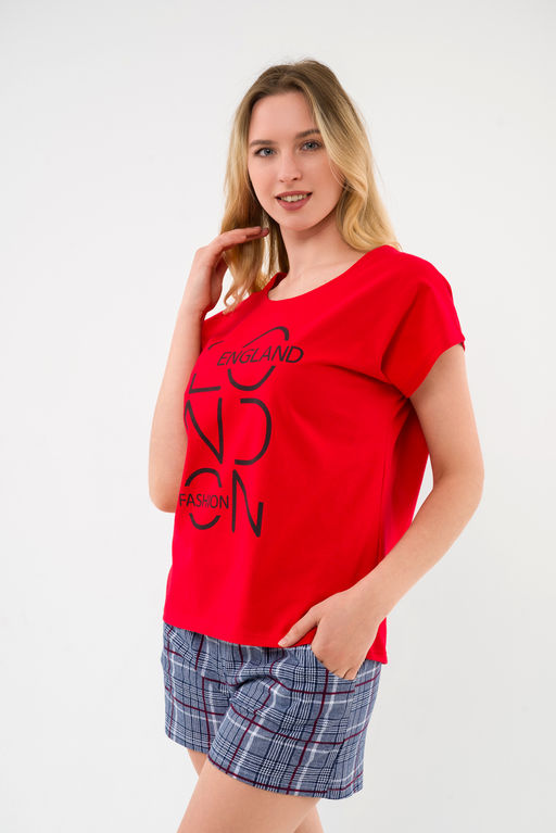 Пижама женская из футболки и шорт из кулирки Алиса красный - Амадэль фото 6
