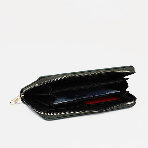 Кошелёк на молнии, большой, 4 отделения, зелёный