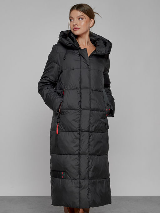 Пальто утепленное с капюшоном зимнее женское черного цвета 52109Ch - Mtforce фото 9