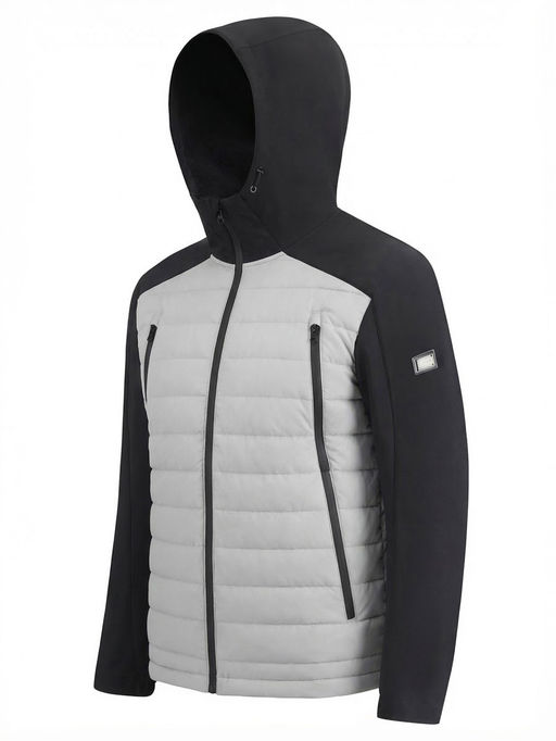 Куртка мужская гибридная стёганая с капюшоном с графеновой подкладкой бежевого цвета 9627_1B