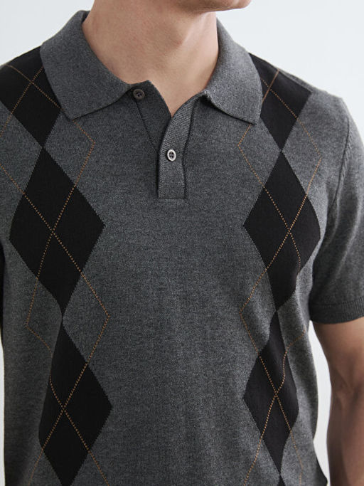 Polo Yaka Baklava Desenli Erkek Triko Ti??rt