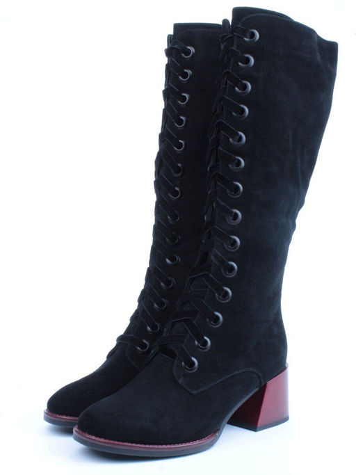 02-BA100-2 BLACK Сапоги зимние женские (натуральная замша, байка и натуральный мех)