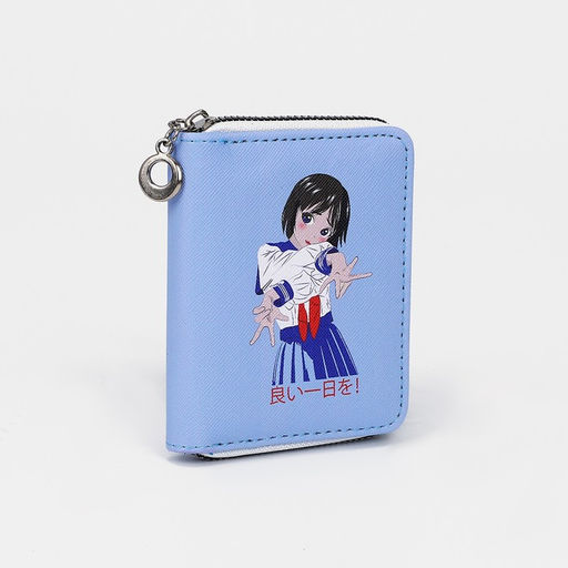 Кошелёк на молнии «Аниме девочка», отдел для карт, для монет, голубой
