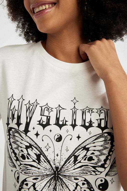 Футболка стандартного кроя с круглым вырезом и короткими рукавами с принтом - Defacto фото 5