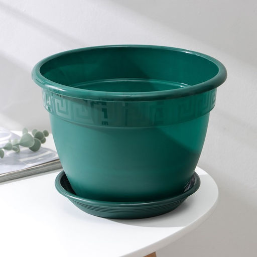 Горшок для цветов с поддоном Антик, 4.9 л, d=25 см, пластиковый, цвет малахит