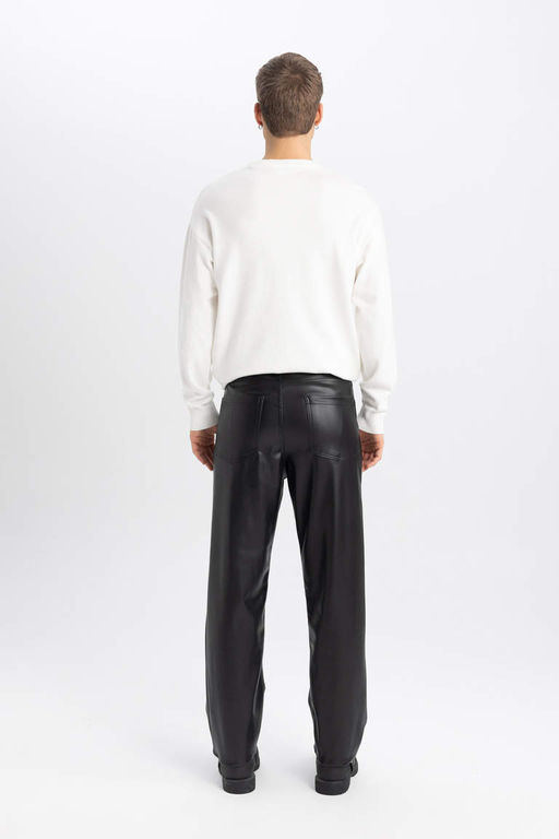 Мешковатые прямые брюки из искусственной кожи - Defacto фото 3