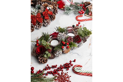 Новогоднее украшение подсвечник 32*14*8 см Снежная фантазия на 2 свечи прямоугольный