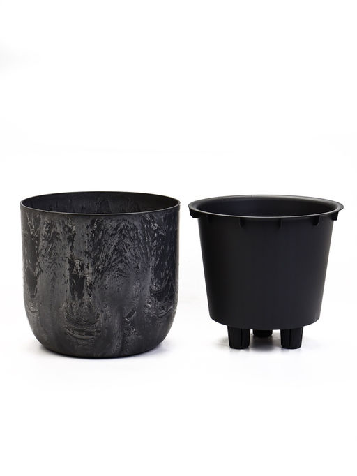 Кашпо для цветов «Микрит», 7.8 л, d=28 см, h=25.5 см, со вставкой, пластиковое, серое