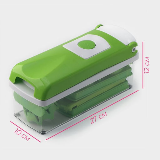 Овощерезка универсальная Доляна «Фреш Флеш», 7 насадок, овощечистка, мерный контейнер, 27×10×12 см, зелёная, белая