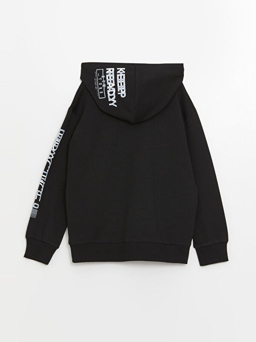 Kap??onlu Bask?l? Uzun Kollu Erkek ?ocuk Fermuarl? Sweatshirt - Waikiki фото 2