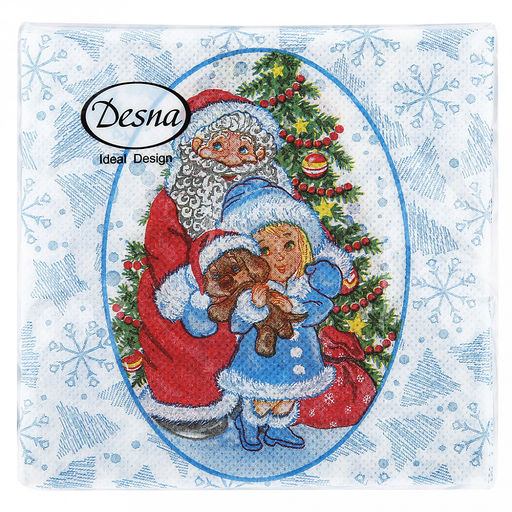 Салфетки бумажные Desna Design 24х24см, 1 слойные, 40 штук в упаковке, 100% целлюлоза, Дед Мороз и Снегурочка (Россия) - Bouquet фото 2