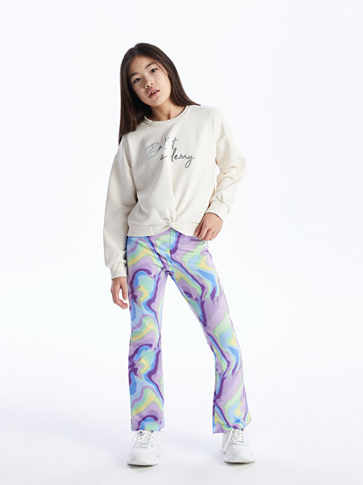 Bisiklet Yaka Bask?l? Uzun Kollu K?z ?ocuk Sweatshirt - Waikiki фото 2