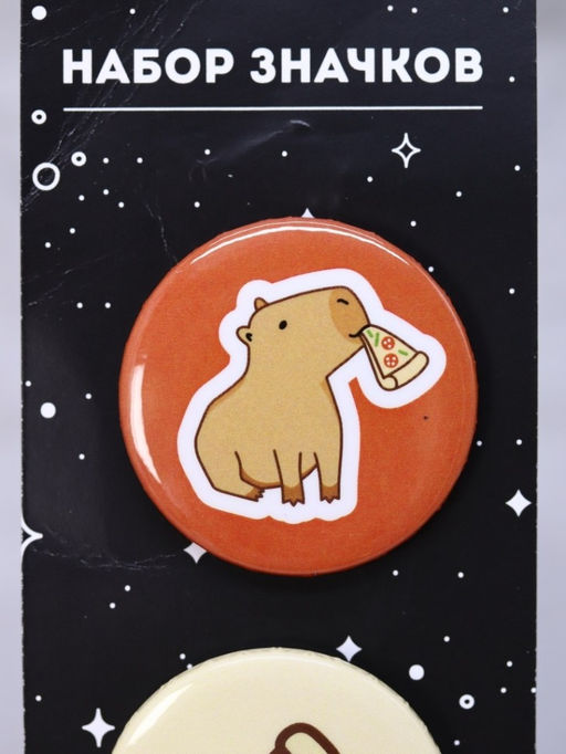 Набор значков 3 шт. iLikeGift Capybara pizza