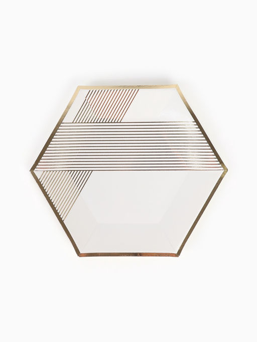 Посуда одноразовая бумажная на 12 персон, 24 предмета, бело-золотой цвет