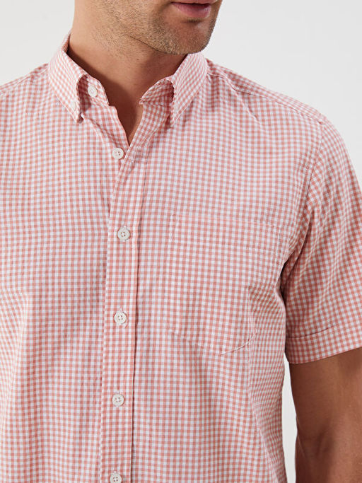 Regular Fit K?sa Kollu Ekose Poplin Erkek G?mlek