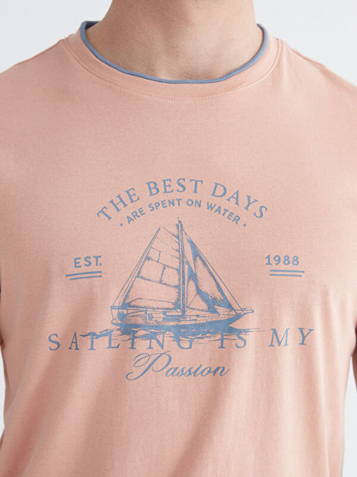 Bisiklet Yaka Bask?l? Erkek Ti??rt