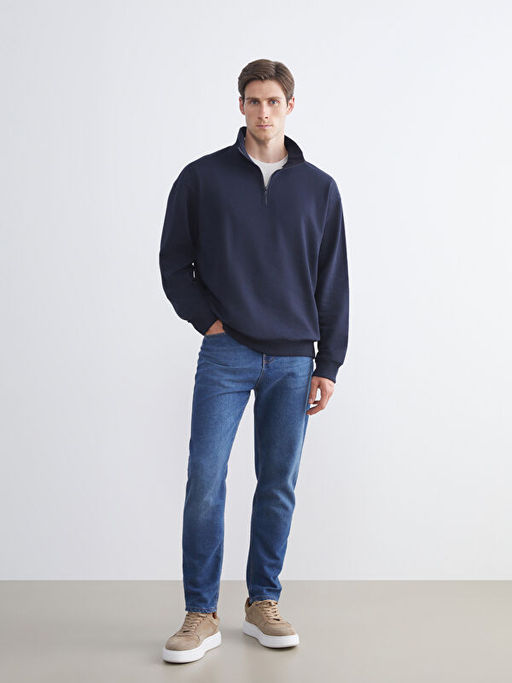 Fermuarl? Dik Yaka Uzun Kollu Erkek Sweatshirt