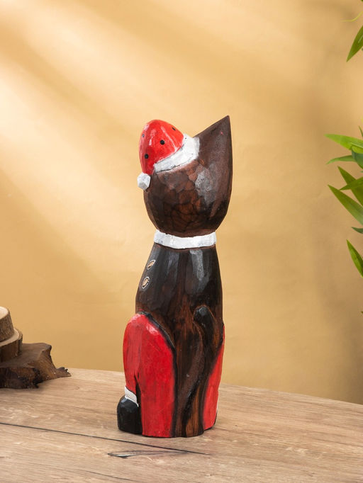Фигура интерьерная «Кот новогодний», 14×10×40 см, дерево