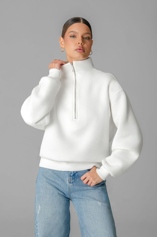 Арт. 1903 Свитшот женский с начесом полузамок 42-50 (5 шт) Цвет:молочный - Калинка фото 8